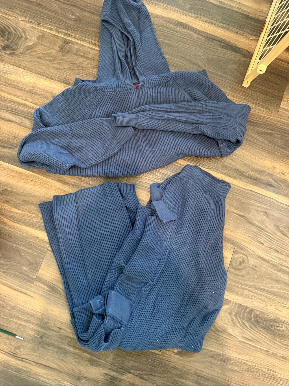 Edikted Navy Ribbed Hoodie and Jogger Set
